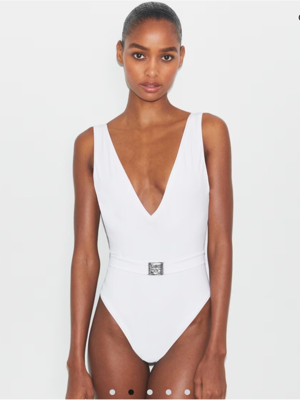 Tory Burch White V-Neck One-Piece Swimsuit with Logo Buckle